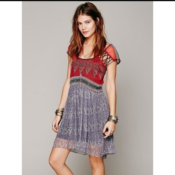 Free People Dresses & Skirts - Free People Flaming Hearts Paisley Boho dress Size S